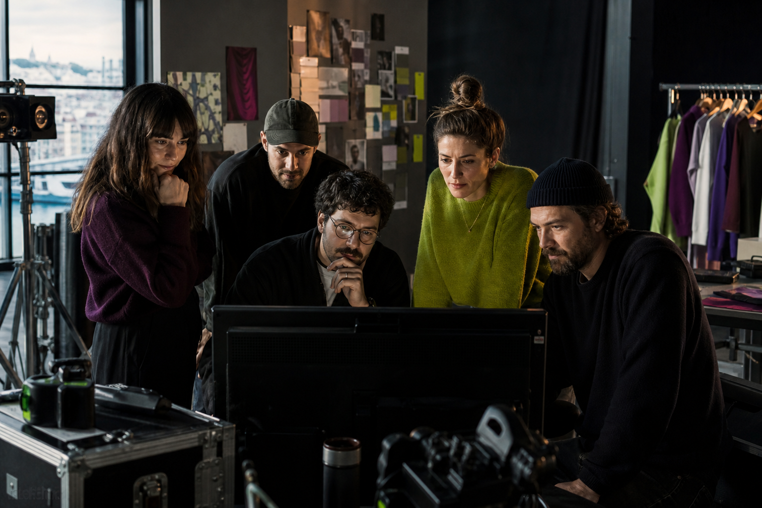 Équipe Hors Champ devant un moniteur de production